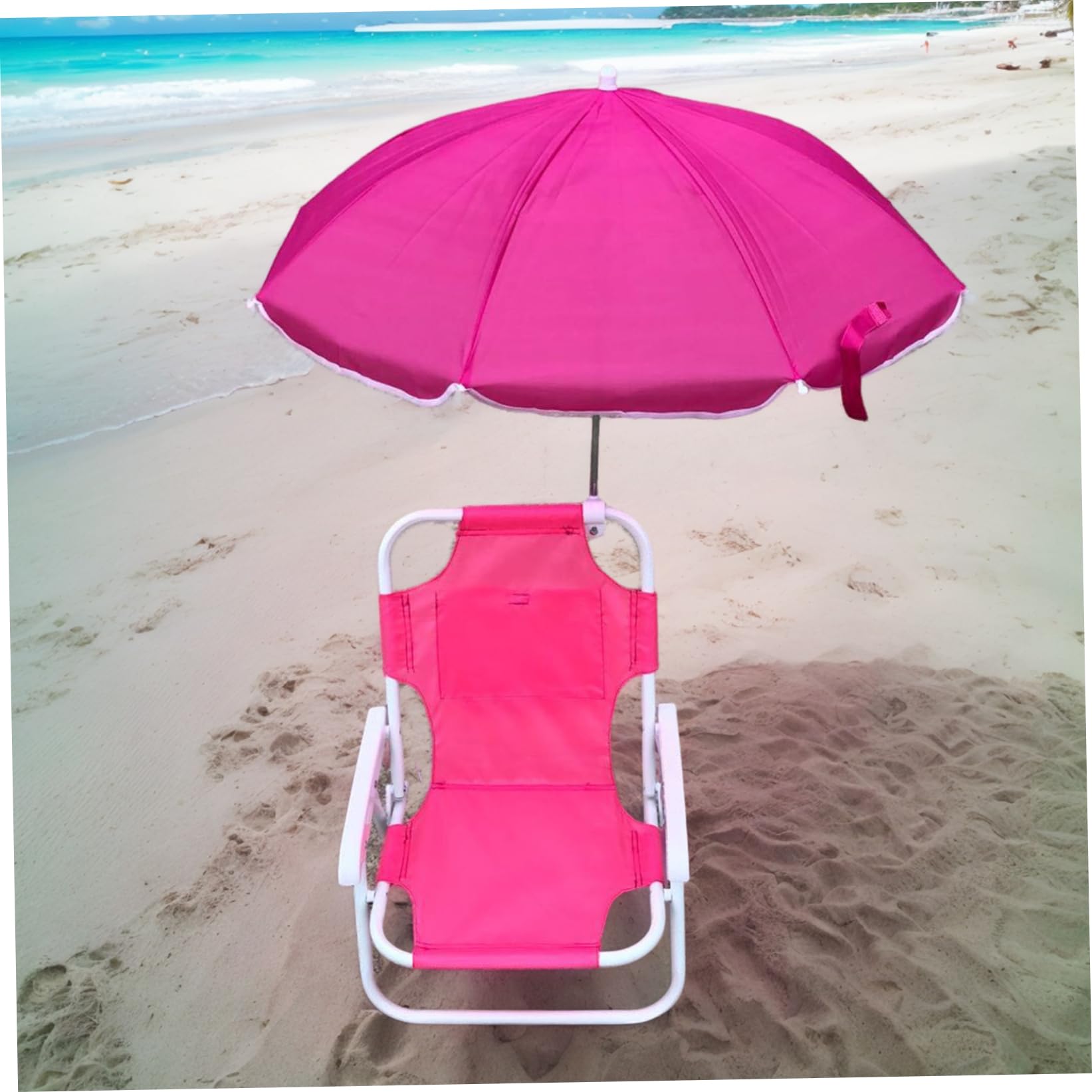 Silla de Playa para niños con sombrilla, Plegable y Desmontable, con Dosel, portátil para Exteriores. Silla de Playa para niños Rosy con sombrilla.