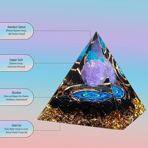 Miniatura 2 de EBGRF - Pirámides de orgone energía positiva de pirámides de chakras amatista generador de energía de pirámide cristal curativo para el éxito de la
