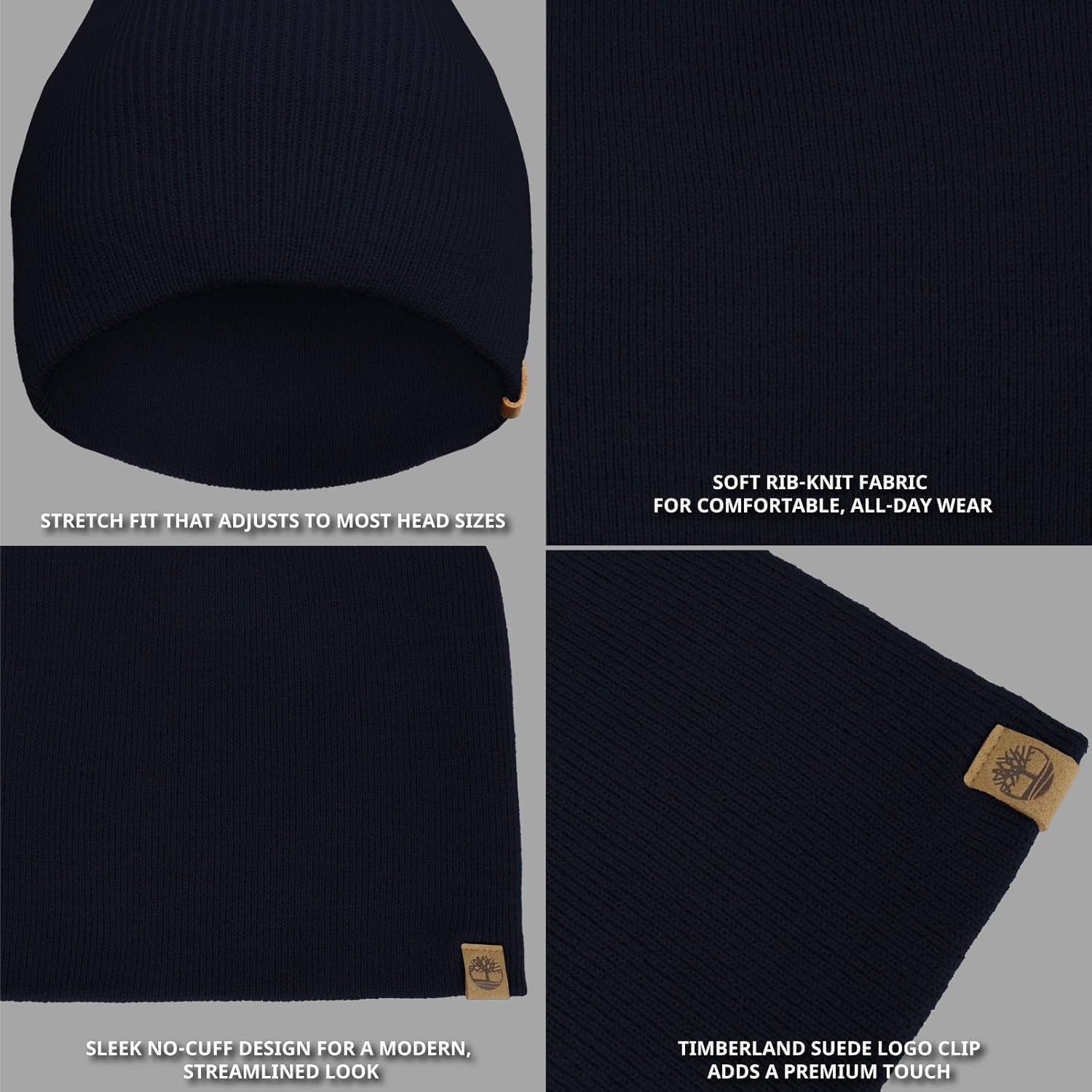 Timberland Men’s Ribbed Pull-On No Cuff Beanie - Soft Rib Knit Winter Hat, Stretch Fit, Warm Classic Look, Suede Logo Clip - Image 7