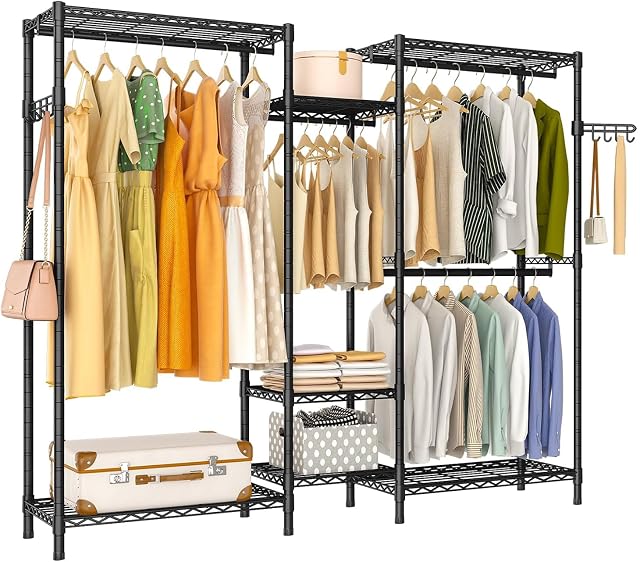 Heavy Duty Garment Rack Portable Wardrobe Clothes Rack Freestanding Adjustable Clothing Rack with 7 Tiers Adjustable Wire Shelving