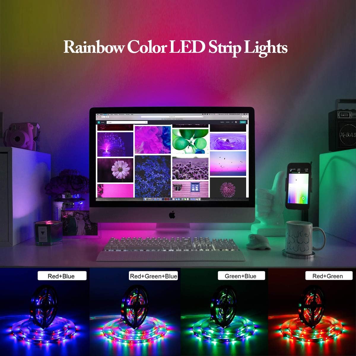SUPERNIGHT LED Strip Light, Multi-Color Rope Lighting, 16.4ft LEDs Flexible Tape for TV, Party, Bedroom, Mother's Day (Multi-Color)