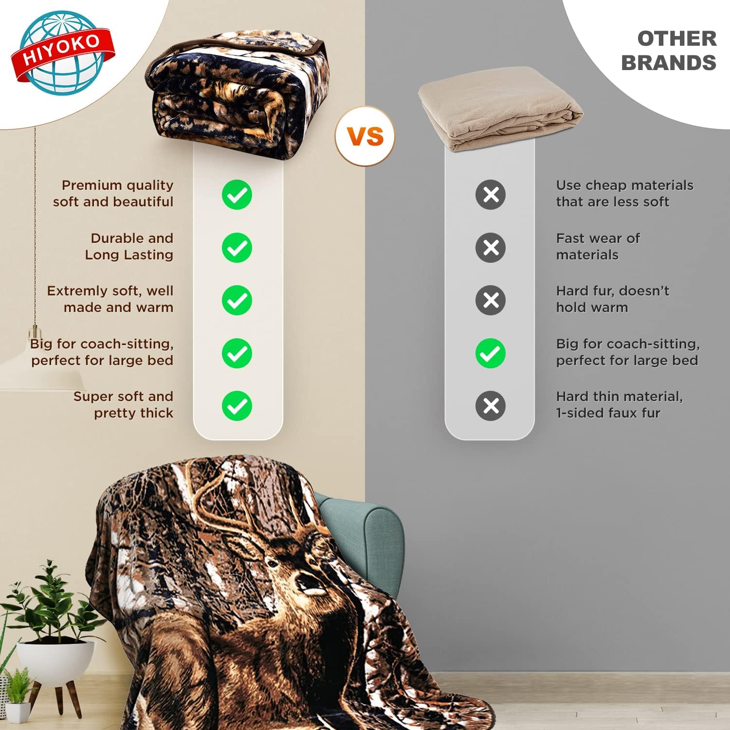 5.3 lbs Deer Blanket Queen Size, Heavy, Thick, and Warm No Lints | Thanksgiving, Christmas, and New Year Gift for Family and Friends | Korean Mink Blanket (75" x 90") , San Marcos Mexican Blanket