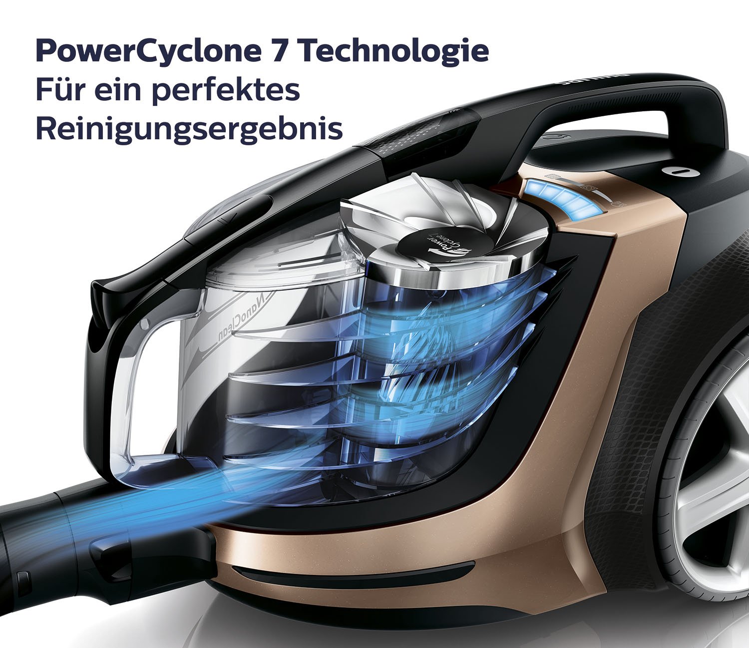 Philips beutteloser Staubsauger PowerPro Ultimate (AAA-Energie-Label, 650 W, 2,2 L Staubvolumen, Turbodüse für Tierhaare, kupfer) FC9922/09