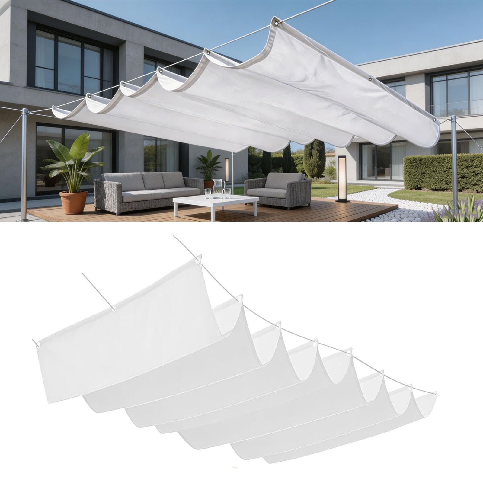 Voile d'ombrage rétractable imperméable blanc anti-UV pour terrasse et extérieur