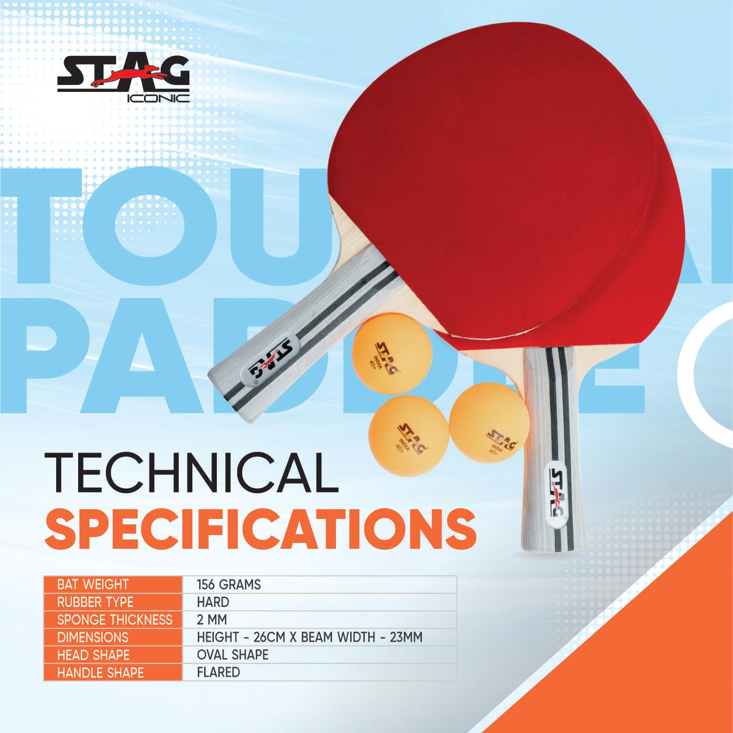 STAG ICONIC Tournament Table Tennis Playset | 2 Racquets, 3 ABS Balls & Cover | Beginner & Recreational Ping Pong Set for Home, Clubs & Schools | Durable, Lightweight & Easy to Play 1