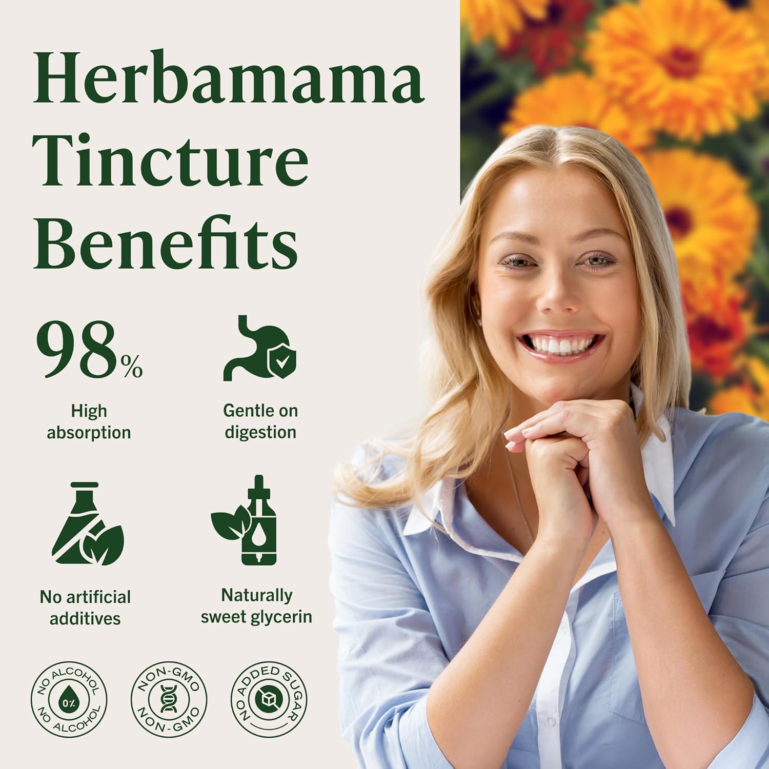 HERBAMAMA Calendula Tincture - Vegan Antioxidant & Detox Support with Calendula Extract Drops - Non-GMO, Alcohol & Sugar-Free Liquid Supplement, 42-Day Supply - Image 5