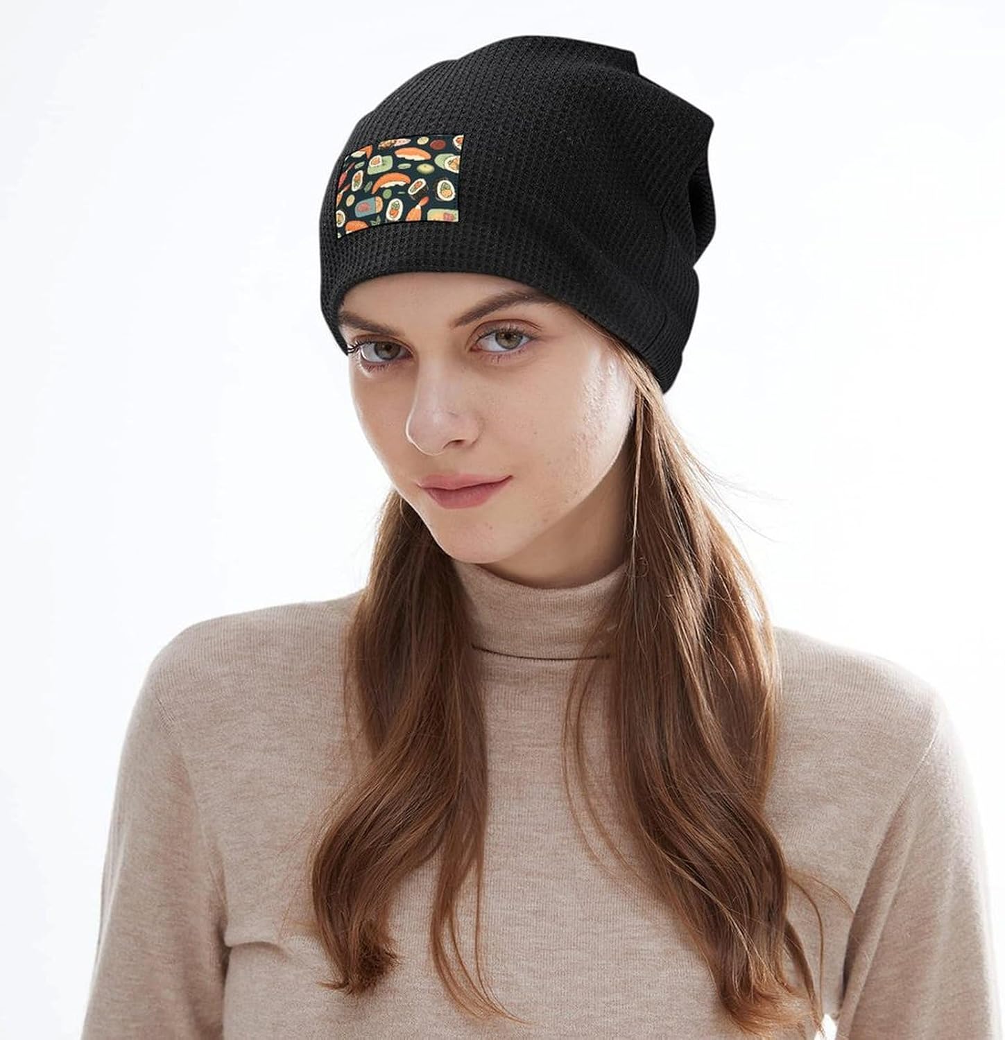 Stylish Sushi Food Pattern Printed Winter Pullover Hats for Men and Women Combine Warmth and Style