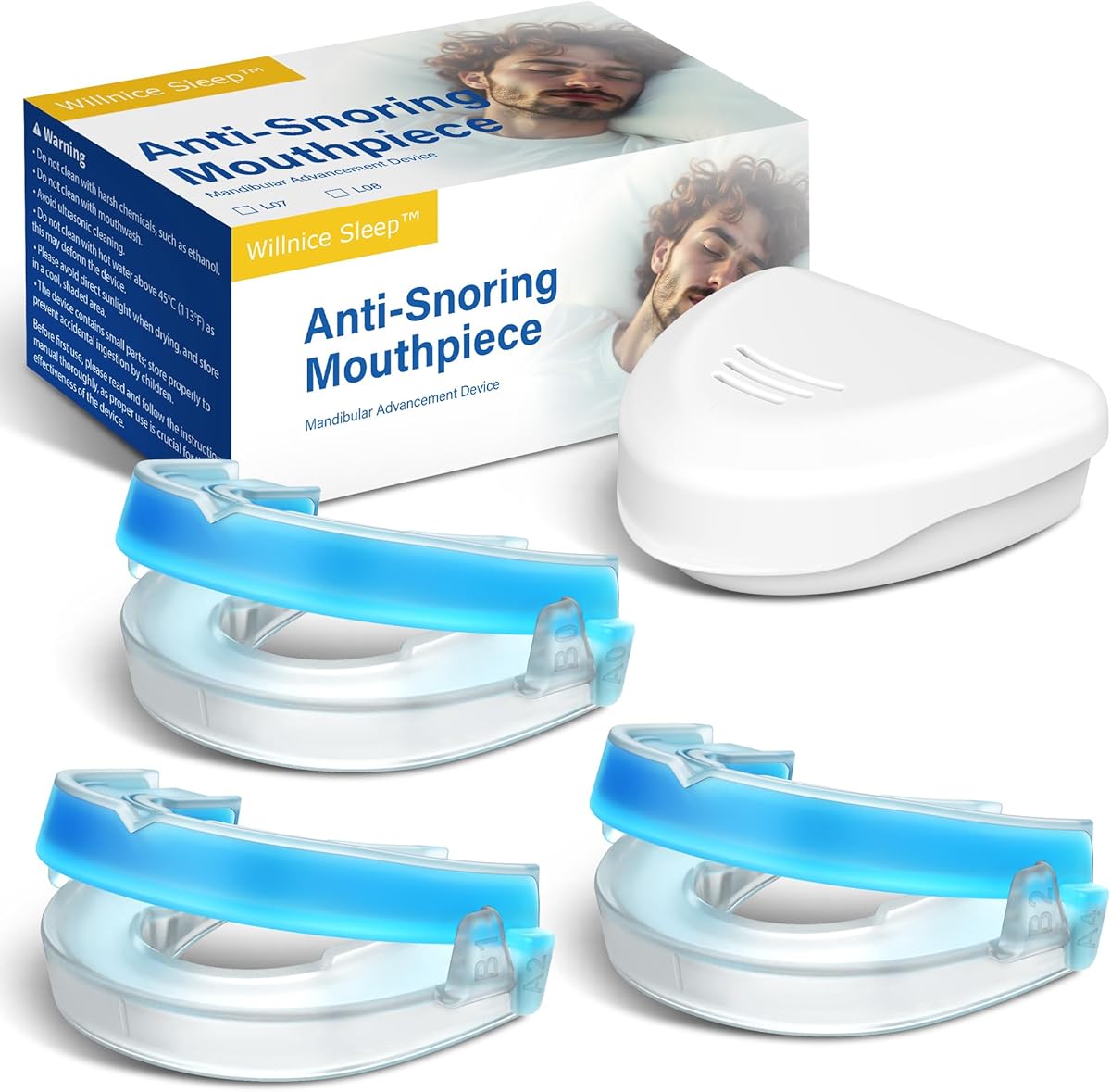 Anti Snoring Devices for Sleep, Snoring Solution for Men Women, Reusable and Adjustable Anti-Snoring Mouthpiece Devices for Good Sleep, Travel or Home Use (Blue, L08)