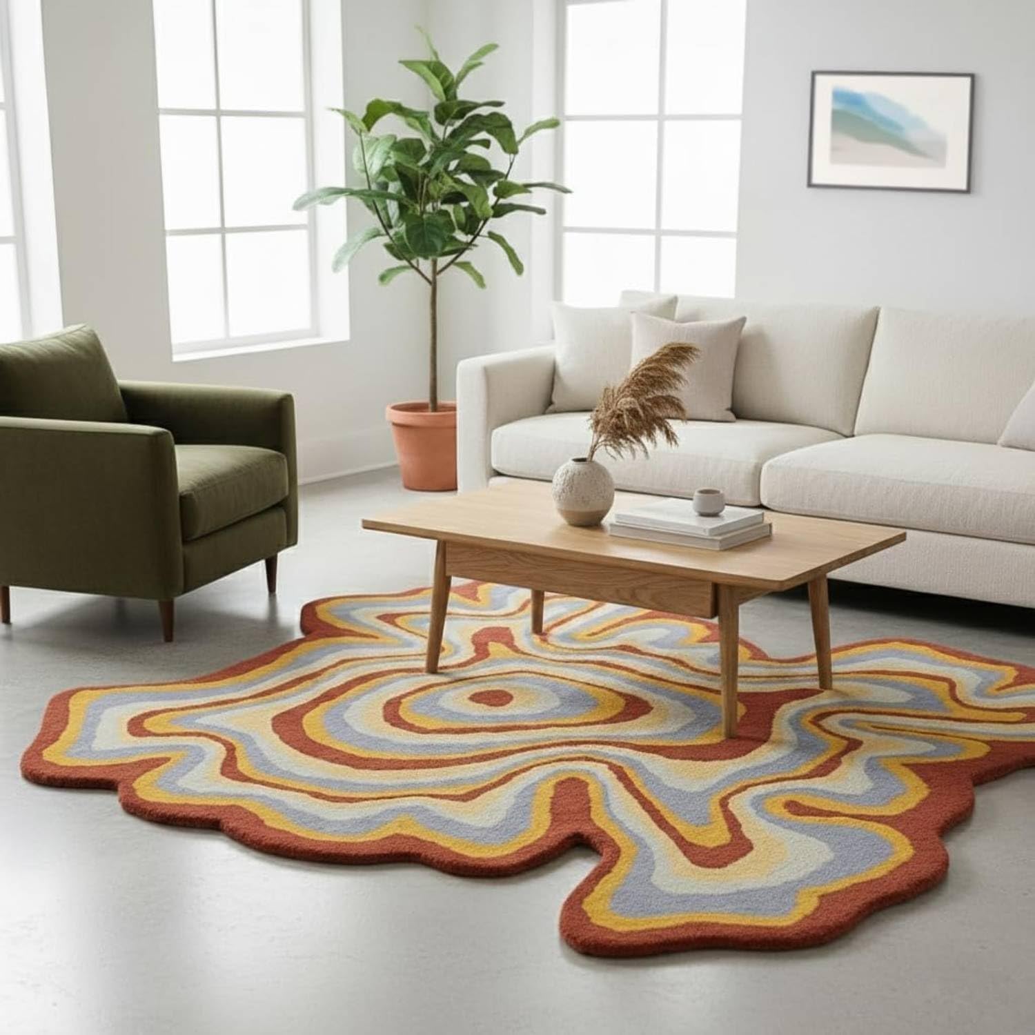 Hand Made Pure Woolan Carpet Carpets Irregular Shaped Handmade Area Rugs, Living Room, Bedroom 4' x 6' (U-Shape) Multi/AB6