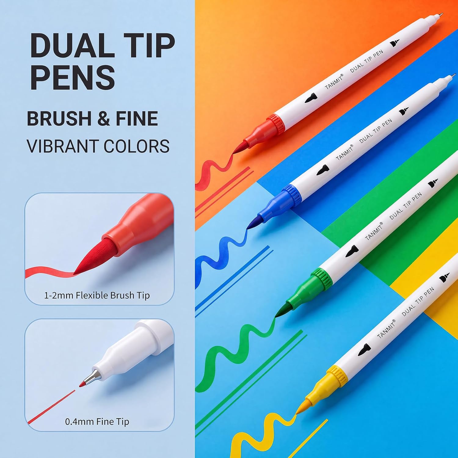 36 Dual-Tip Brush Pens for Adult Coloring Books – Tanmit Art Markers With Brush + Fine Precision Tips for Calligraphy, Planners, Journaling, Note Taking & More