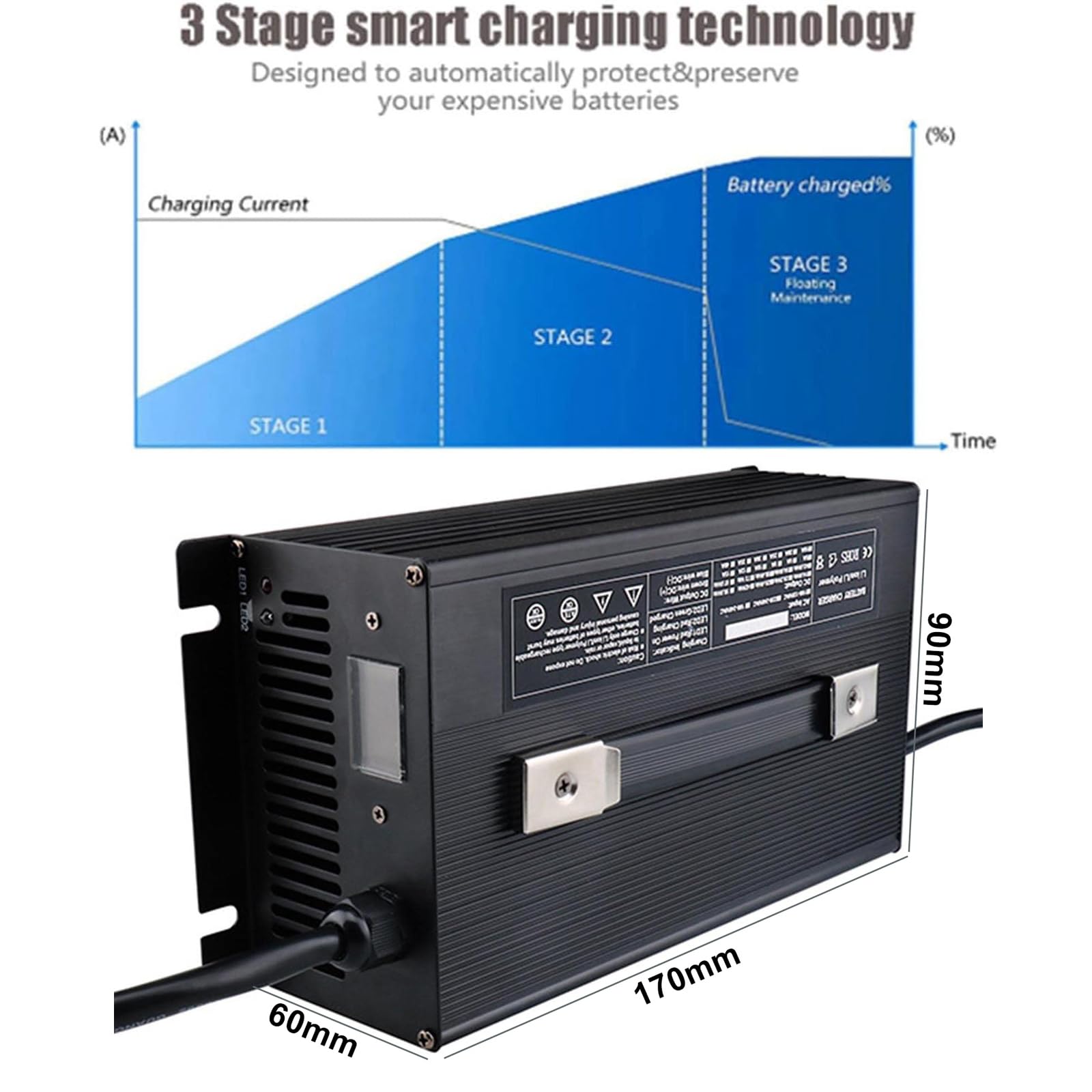 Cargador De Batería De Plomo-Ácido De 400W Cargador De Coche Eléctrico De 48V 6A Cargador De Montacargas Eléctrico Cargador Inteligente Automático con Tapón De Cabeza Redonda