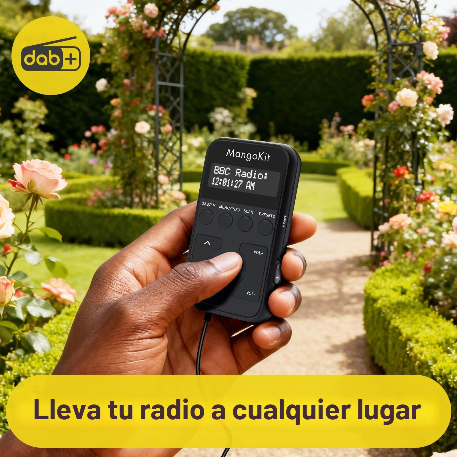 MP1 Radio Portátil Pequeña Dab/Dab+ y FM,Mini Radio de Bolsillo Digital Batería Recargable con Auriculares,Botones bloqueables,batería o Red alimentada,20 Estaciones preestablecidas (Negro)