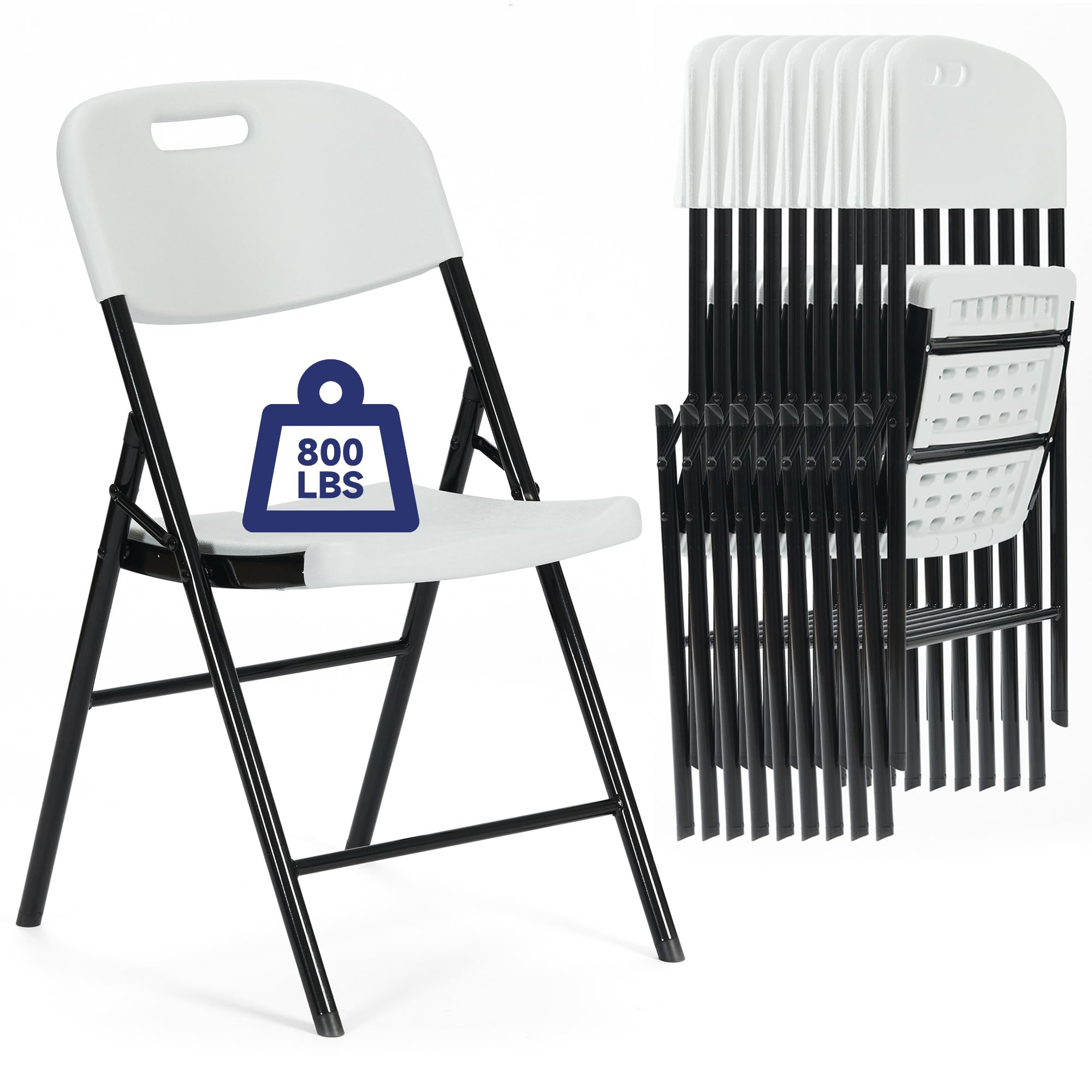 Winlice 10 Pack Thicker 800 LBS White Folding Chairs, Commercial Grade Folding Chair, Foldable Chairs for Events