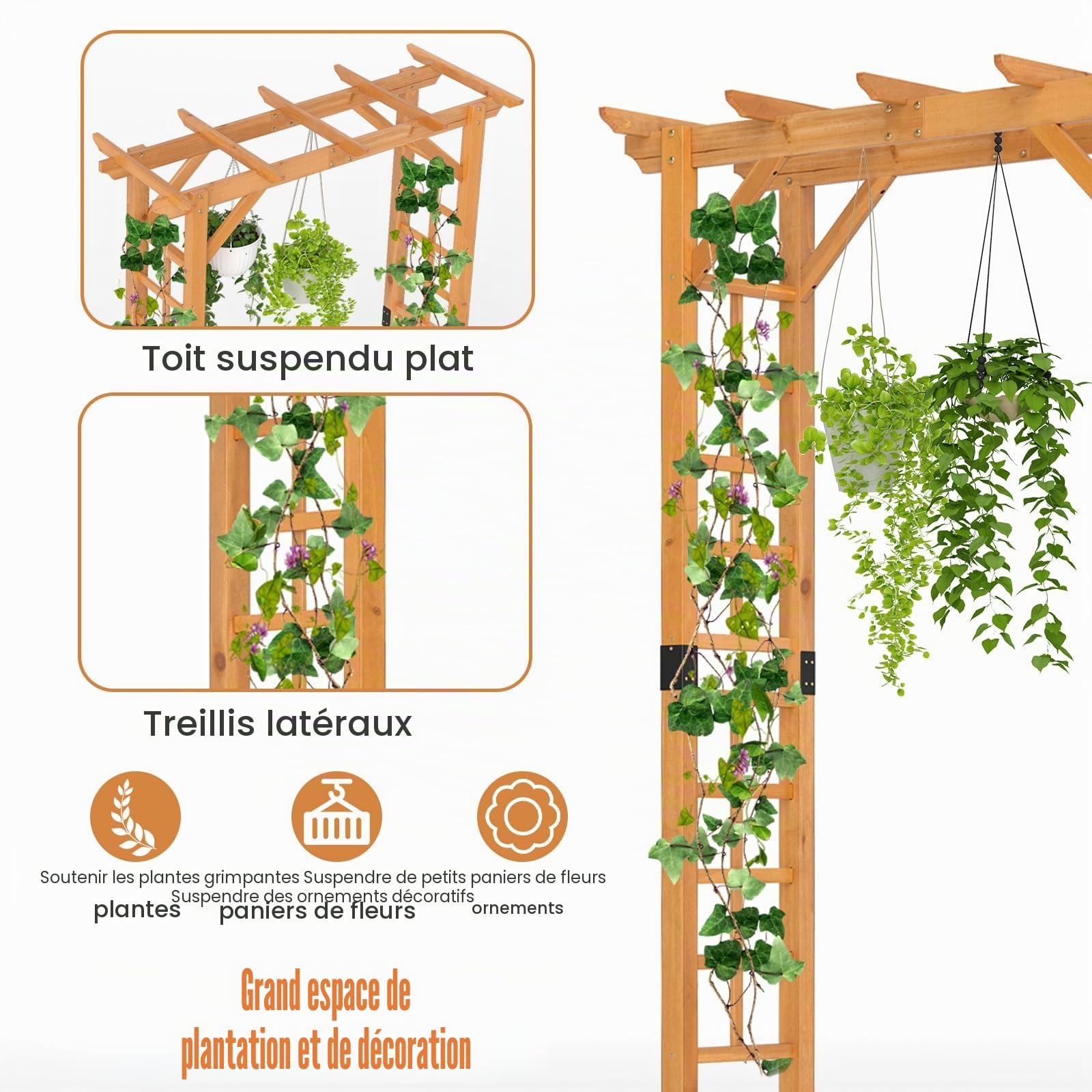HOMASIS Arche de Jardin en Bois, Arche pour Escalade avec Auvent, Tonnelle Extérieure pour Roses et Glycines, Décoration de Jardin pour Fête et Mariage (140 x 60 x 215 cm)