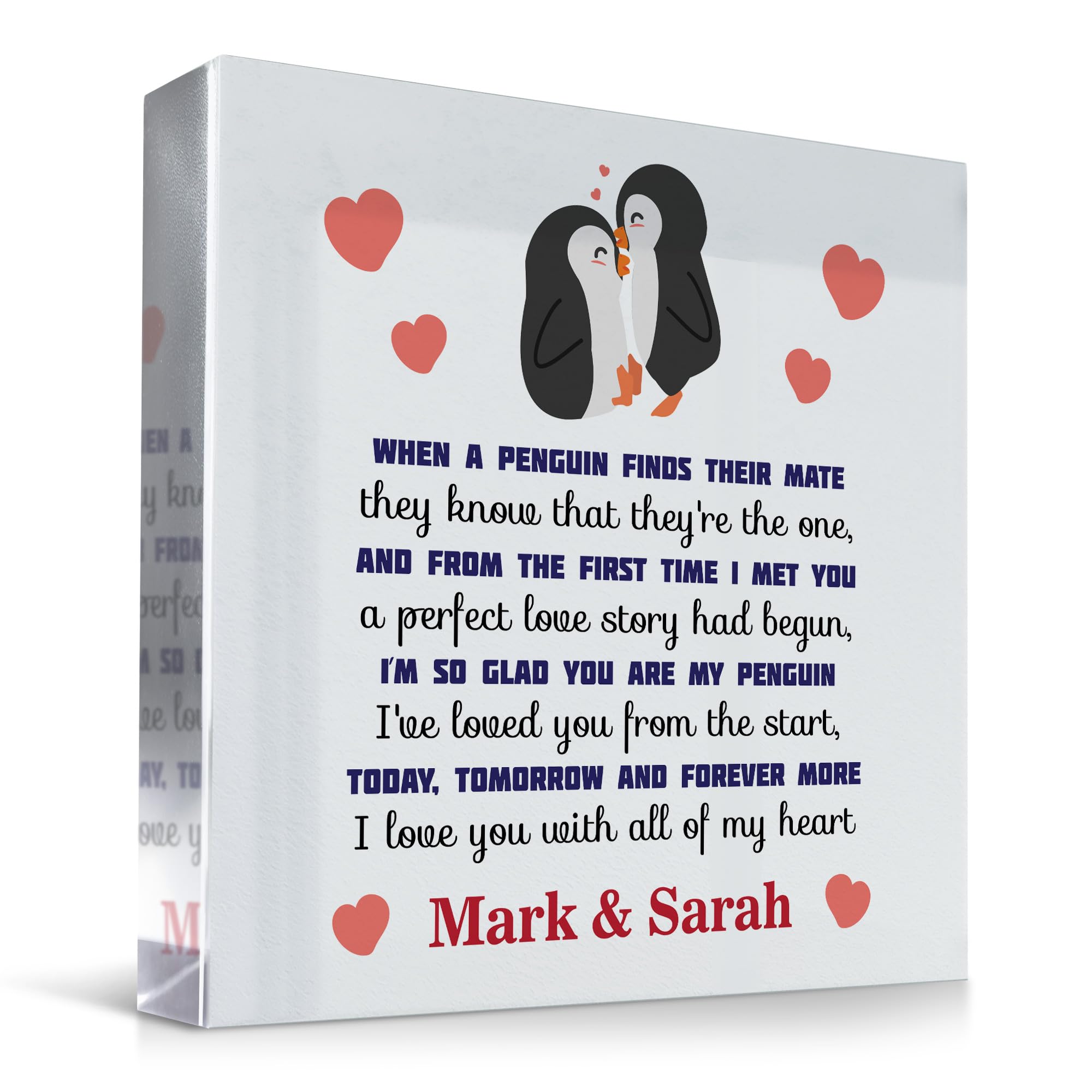 Red Ocean Personalised Penguin Gift For Boyfriend Husband Girlfriend Wife Anniversary Acrylic Block Gift For Him Gift For Her Anniversary Present Couple Gifts Keepsake