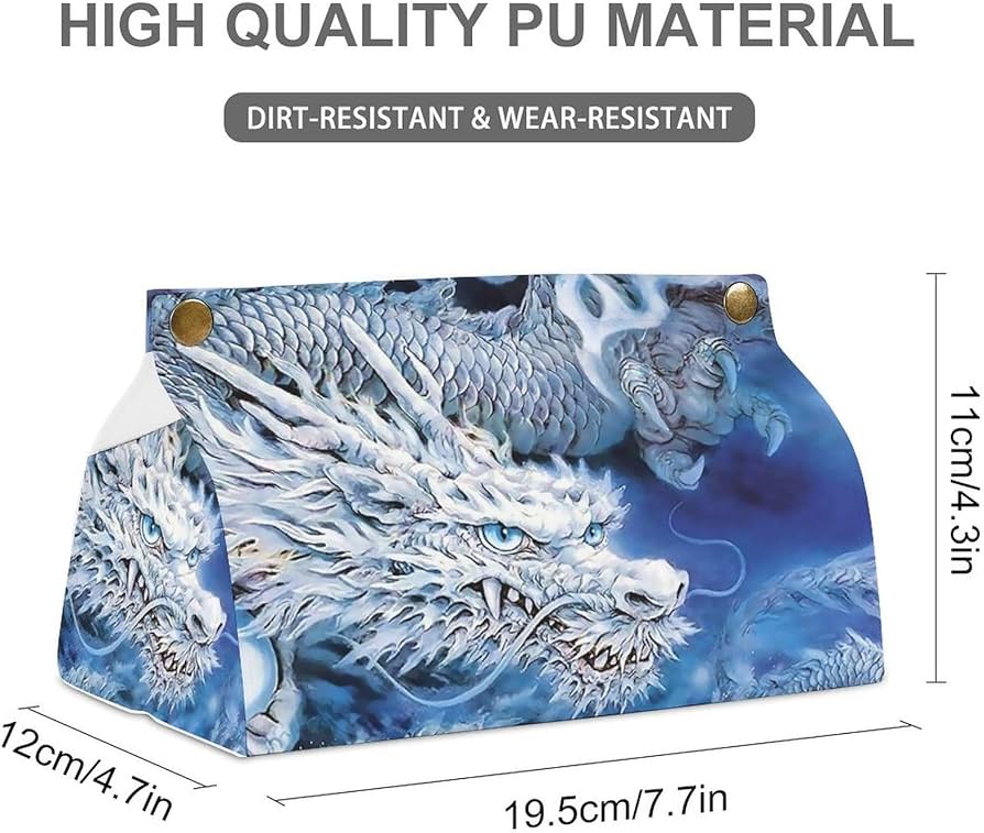 鏡面ガラス製 ティッシュケース 龍モチーフ金属脚 彫金装飾付き