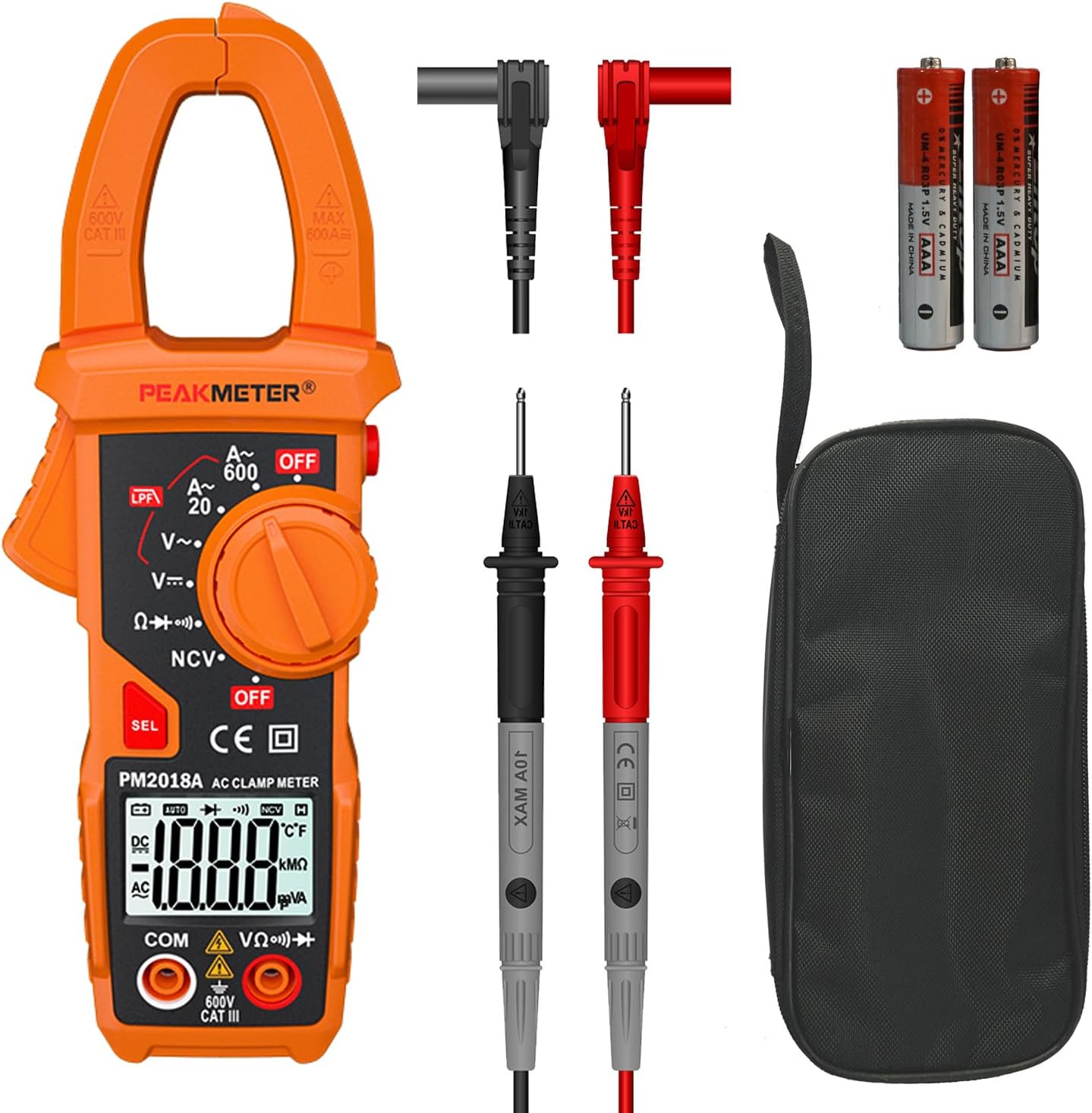 Digital Clamp Meter Auto-Ranging Multimeter Amp Voltage Tester Measure AC Current 600 A, AC/DC Voltage, Resistance, NCV, LPF, Diodes, Continuity and Backlight for Electricians