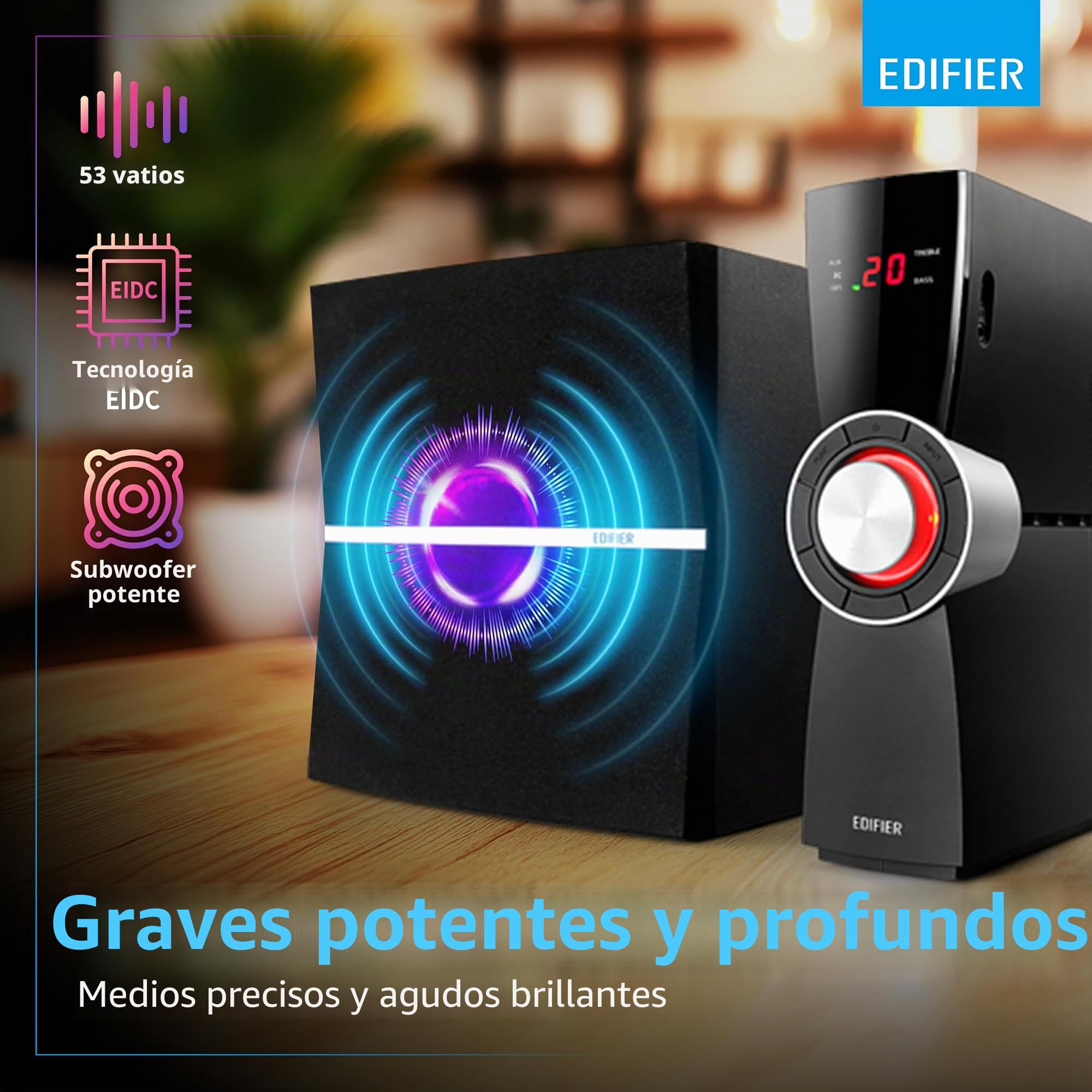 Edifier C2XD – Sistema de Altavoces 2.1 (53 Vatios) con Mando a Distancia y Entrada Digital