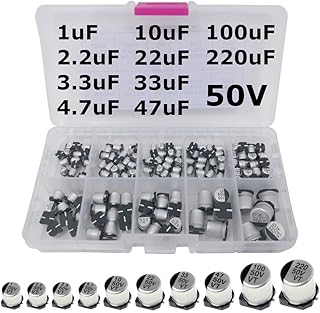 SMD Aluminum Electrolytic Capacitor 50V Assortment: 1uF, 2.2uF, 3.3uF, 4.7uF. 10uF. 22uF, 33uF, 47uF, 100uF, 220uF