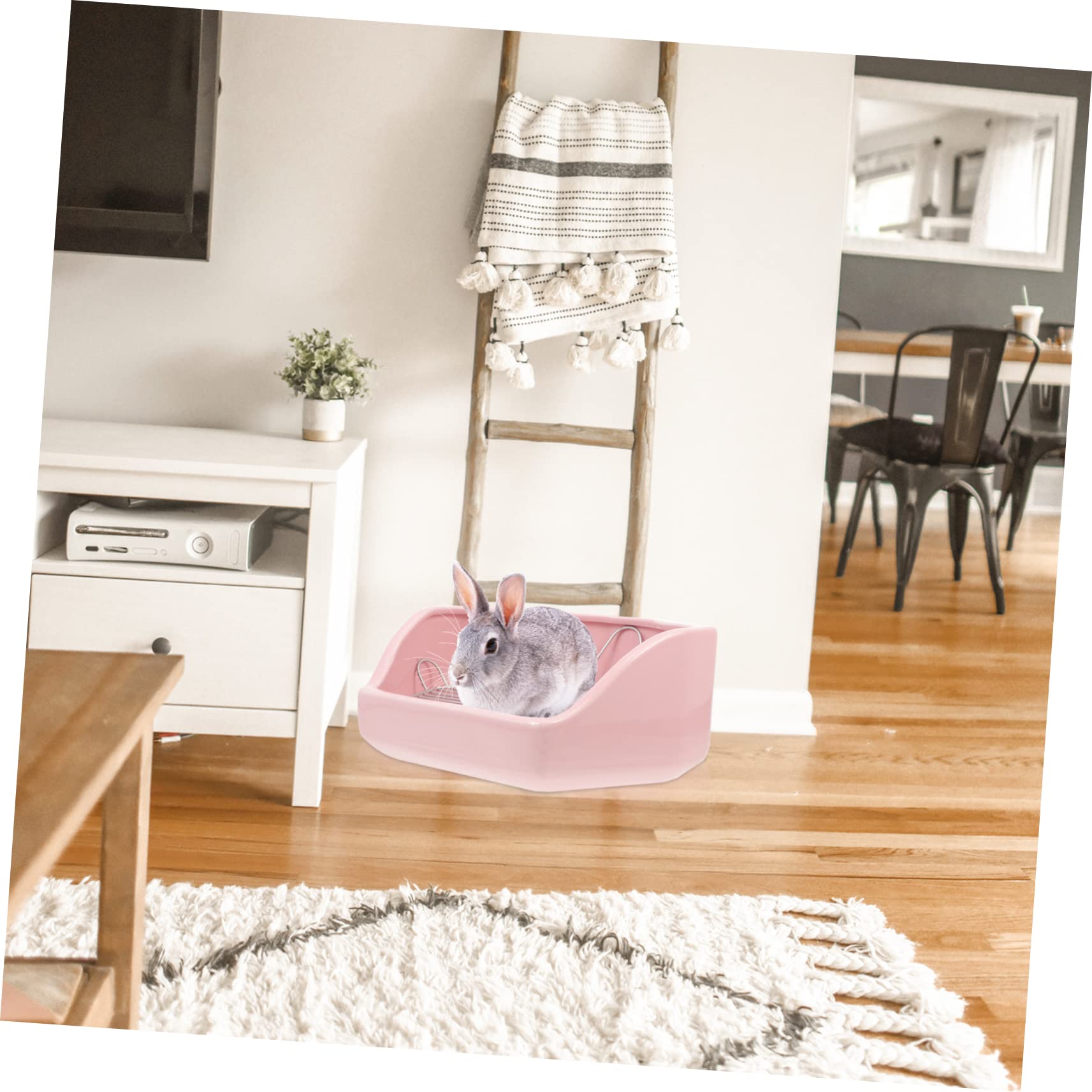 Fünfeckige Kaninchentoilette Keramik, Kippsicher, Rosa für Haustiere