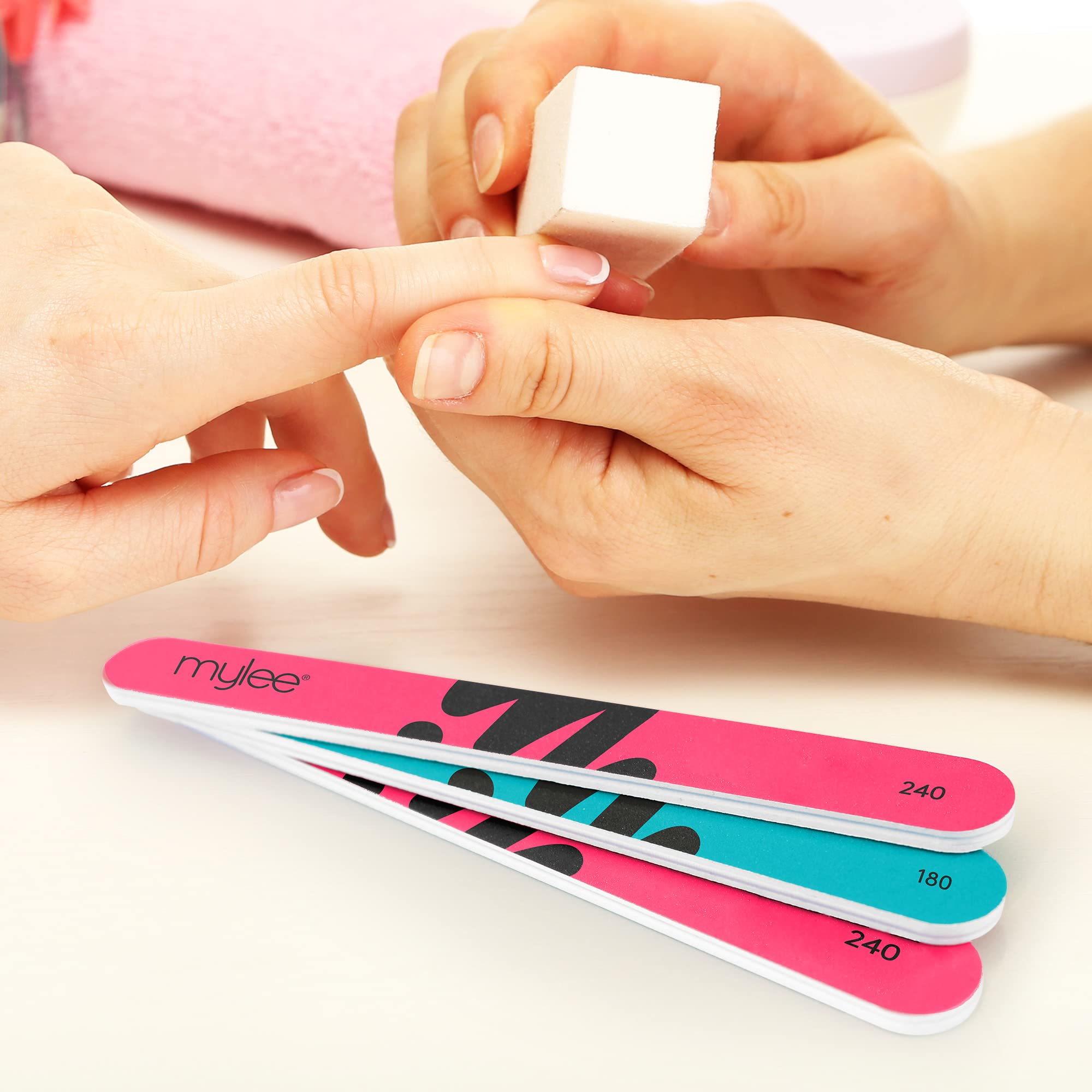 Mylee Lima per unghie doppia (confezione da 3) - Lima professionale per manicure, Modella, sagoma e ripara, Grana 180/240, Adatta per unghie acriliche, naturali e smalto gel semipermanente