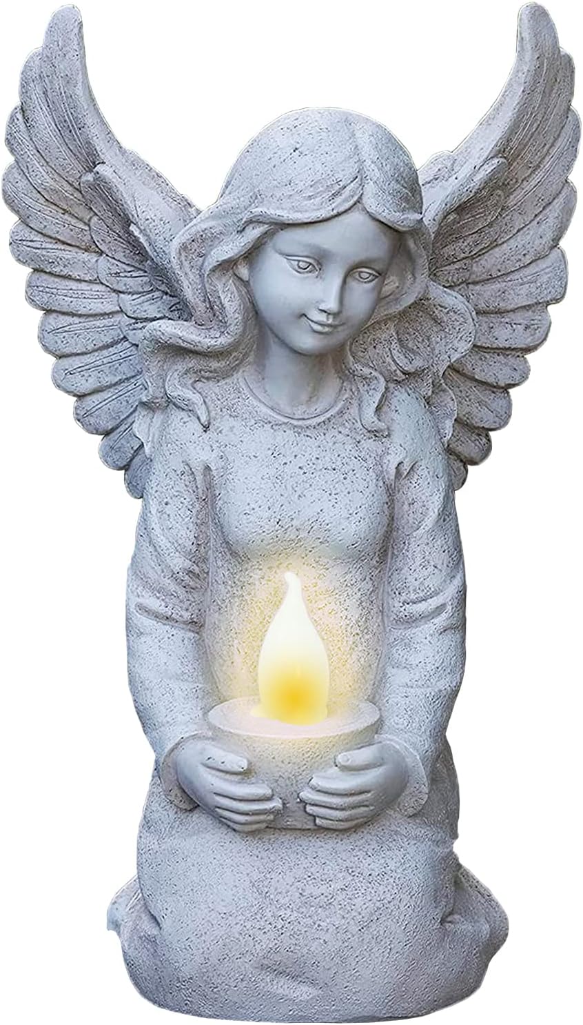 VP Home Heavenly Angel Solar Powered Outdoor Decor Garden Light with LED Crackled Glass Globe Fairy Outdoor Figurine Light for Home, Patio, Yard Art Resin Fairy Garden Solar Light