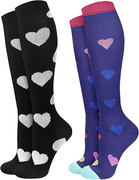 2Packs Compression Socks for Women - 15-20 mmHg Graduated Circulation Support for Nurses, Athletes and Travel