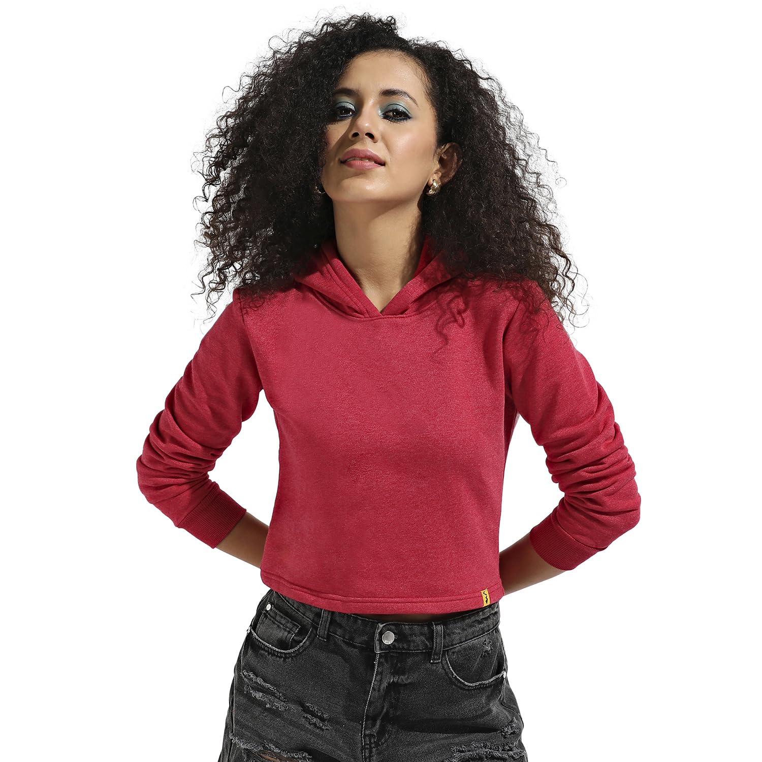 Campus Sutra Women's Zip-Front Crop Hoodie with Contrast Drawstring for Casual Wear | Hooded Neck | Long Sleeve | Drawstri... - Review, Price and Buying Guide