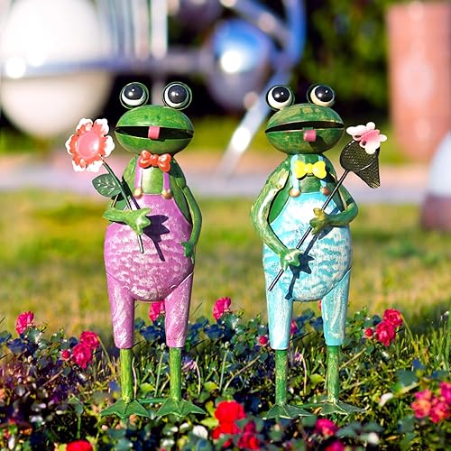 Miniatura 8 de HONGLAND Metal Frog Garden Decorative Stakes Outdoor Frog Sculptures 3D Frog Figurine for Lawn Patio Yard Garden-2 PCS