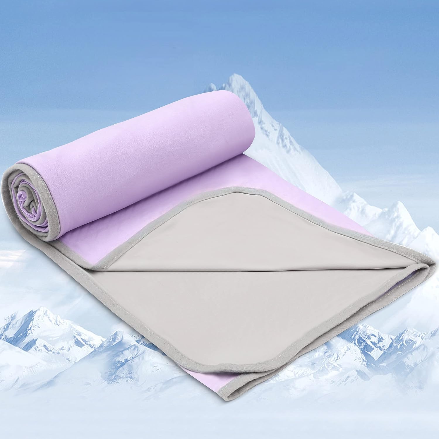 BORPRES Cooling Blanket,Japanese Chill-Plus Tech,Q-MAX>0.43 Cooling Fiber, Absorbs Heat Keep Cool,Double Sided Design,Idea for Hot Sleeper Night Sweats All Seasons,Medium（59” x 79”）, Purple