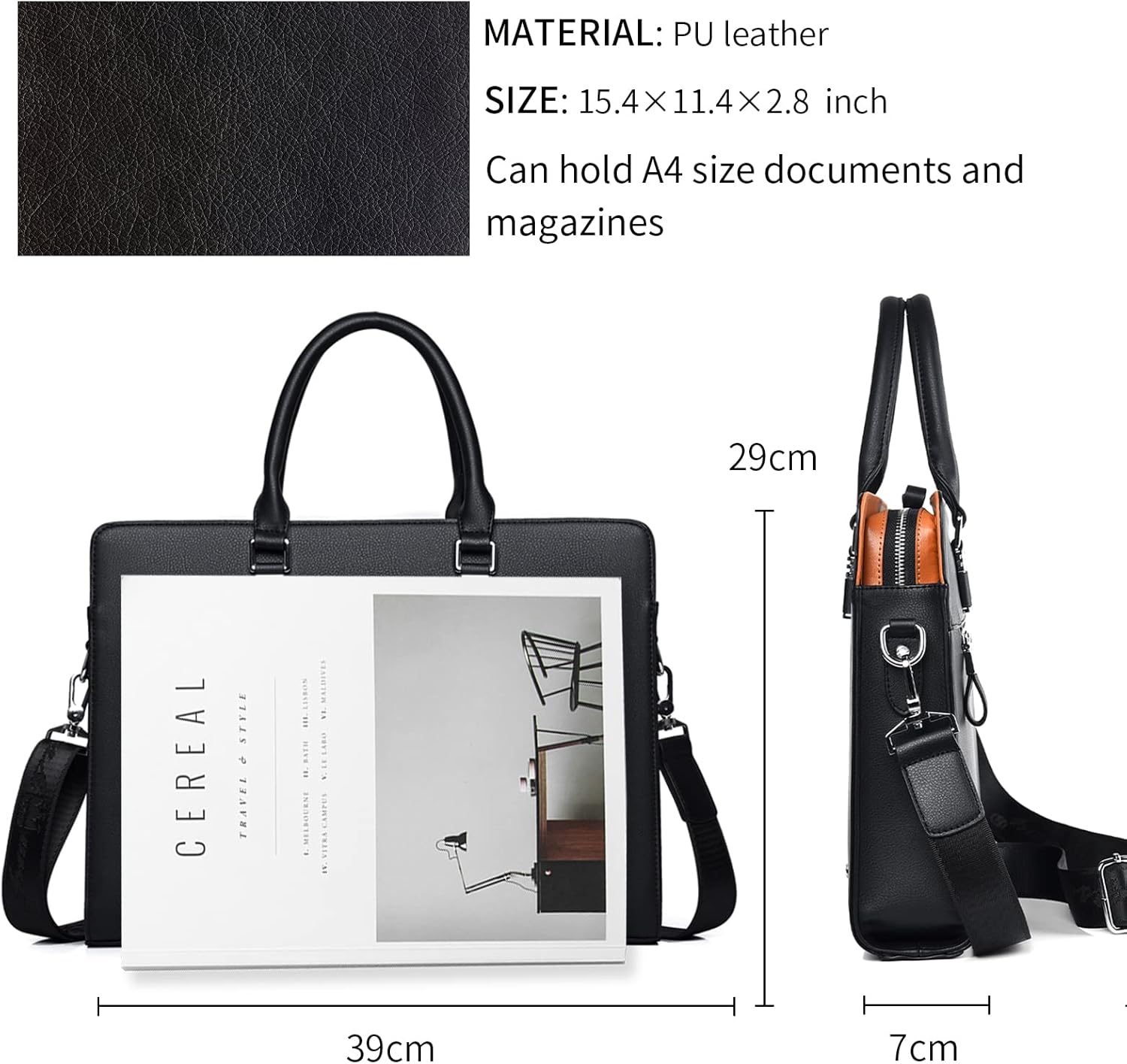 FSD.WG]Business Bag Leather Briefcase Shoulder Laptop Business Bag for Men - Image 4