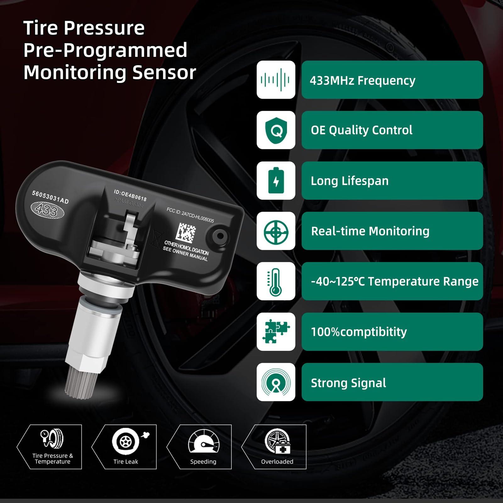 56053031Ad Sensore di Pressione Dei Pneumatici, Oem Tpms Sensore di Monitoraggio Della Pressione Dei Pneumatici di Ricambio Originale Tpms, per C.hrysler Dodg.e J.eep