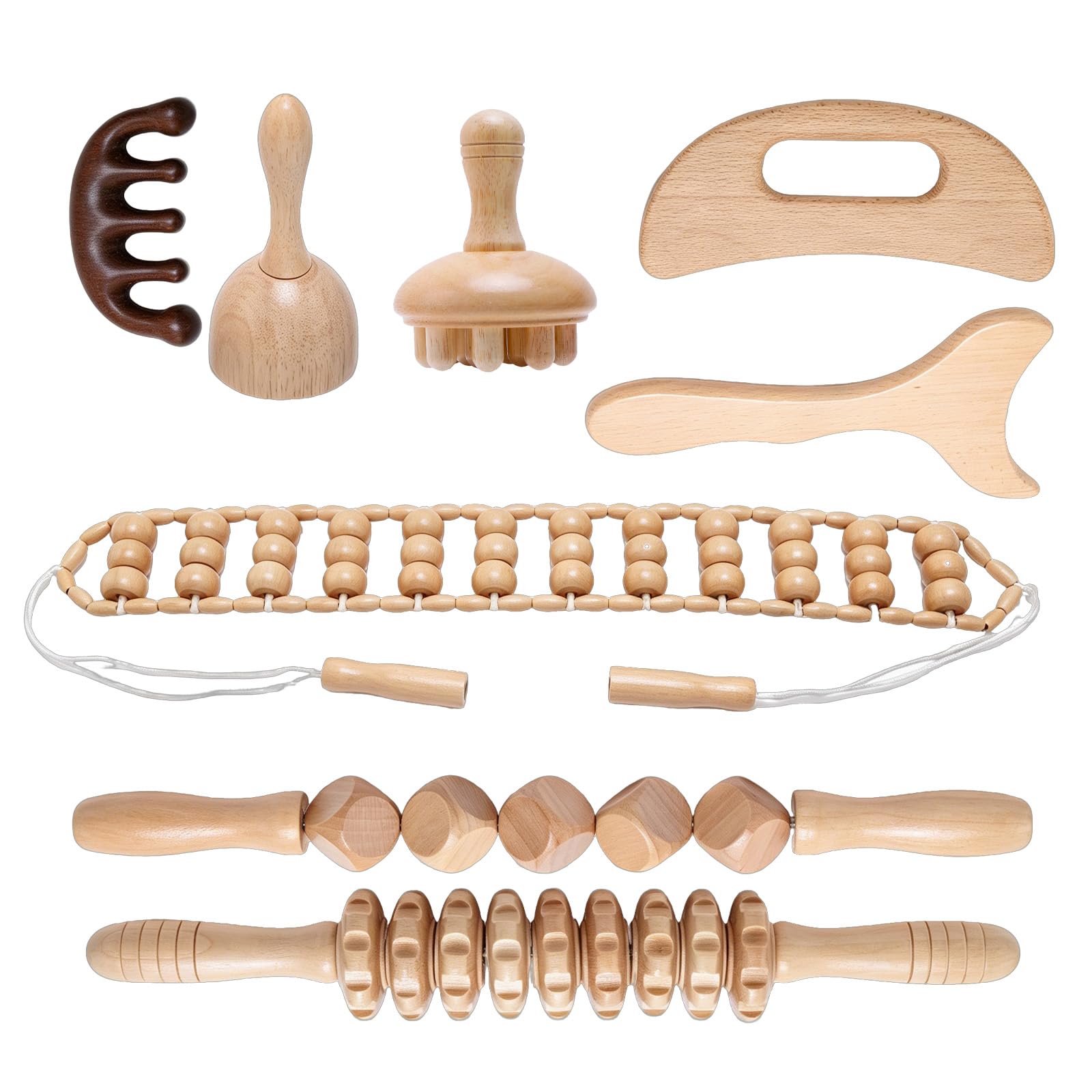 Set di massaggio in legno 8 in 1, massaggiatore anticellulite, asta per il drenaggio linfatico, rullo massaggiante per gambe, schiena, collo, strumento di tonificazione del corpo, regalo benessere