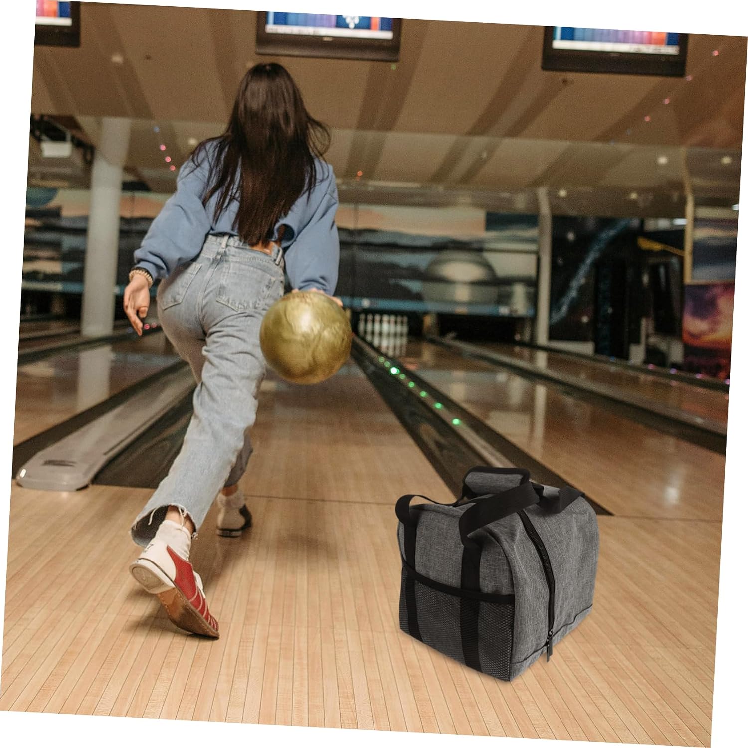 Single Bowling Bag with Padded Holder for Lightweight Mesh Tote for Travel and Accessories for Bowling Enthusiasts and Sports Equipment Storage