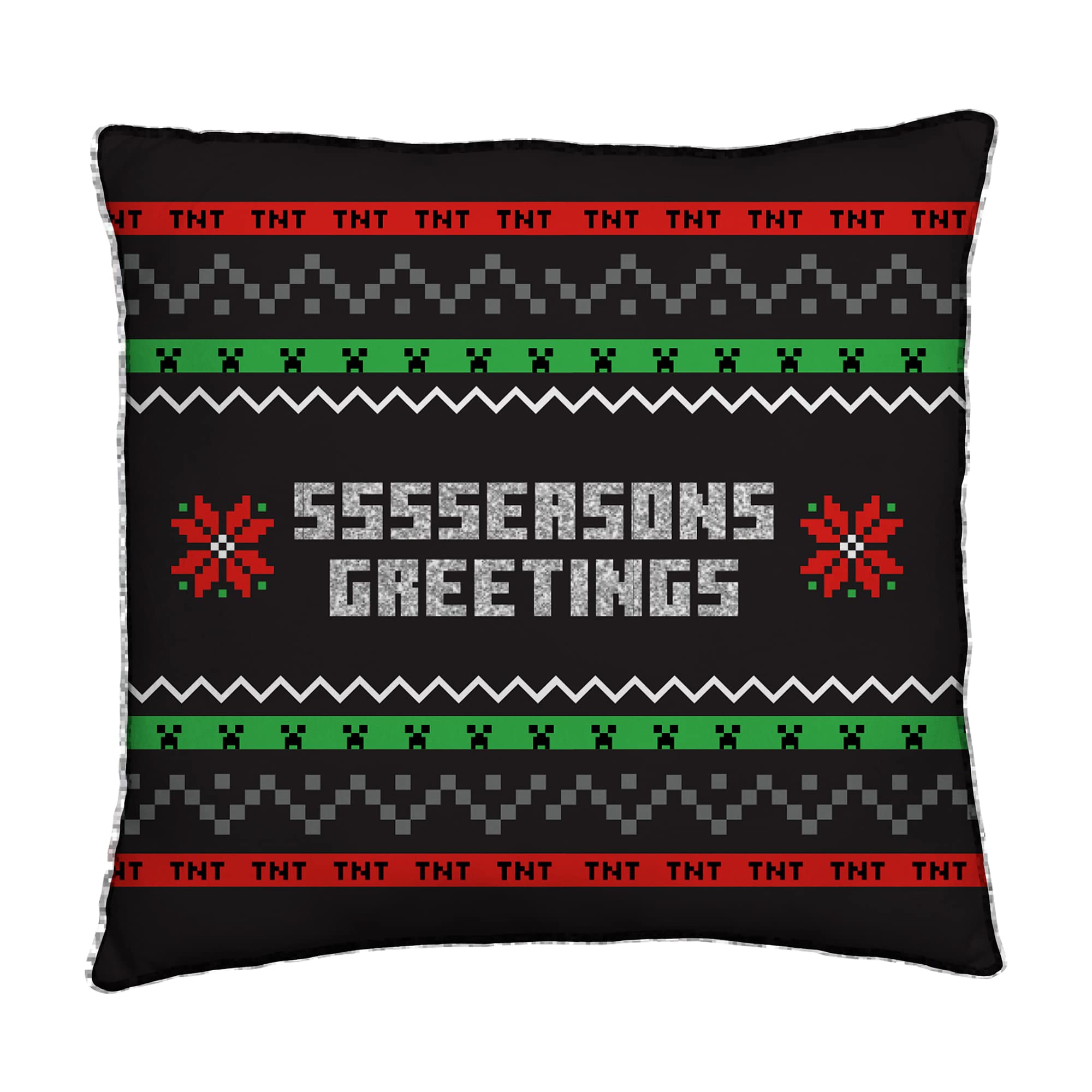 Minecraft Multicoloured Christmas Square Cushion Pillow Greetings Design Officially Licensed Reversible 2 Sided Design