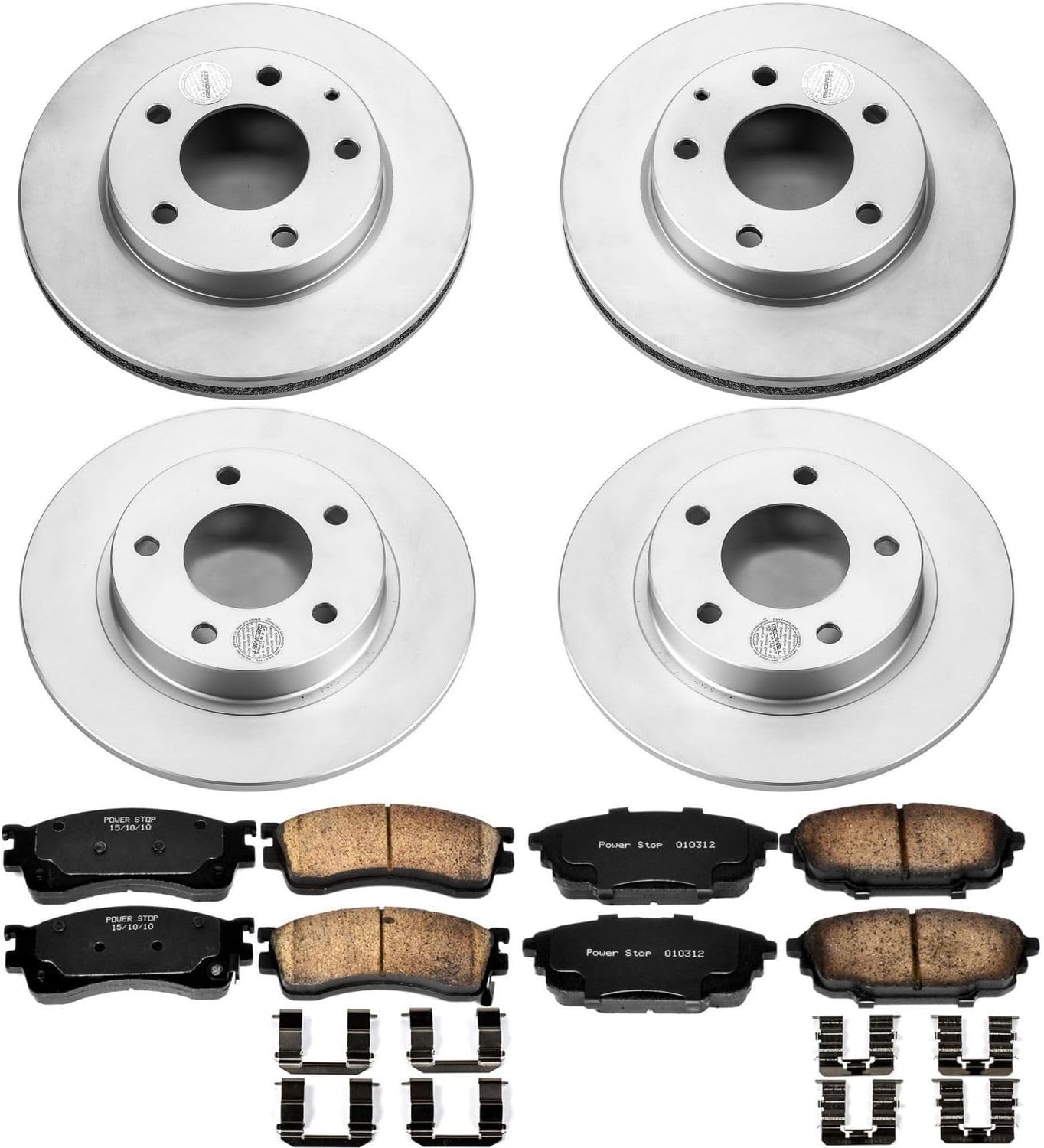 PowerStop Front and Rear Brake Kit for Mazda Protege 2001-03 | Mazda Protege5 2002-03 - Fully-Coated Disc Rotors with Z17 Ceramic Brake Pads Replacement, CRK789