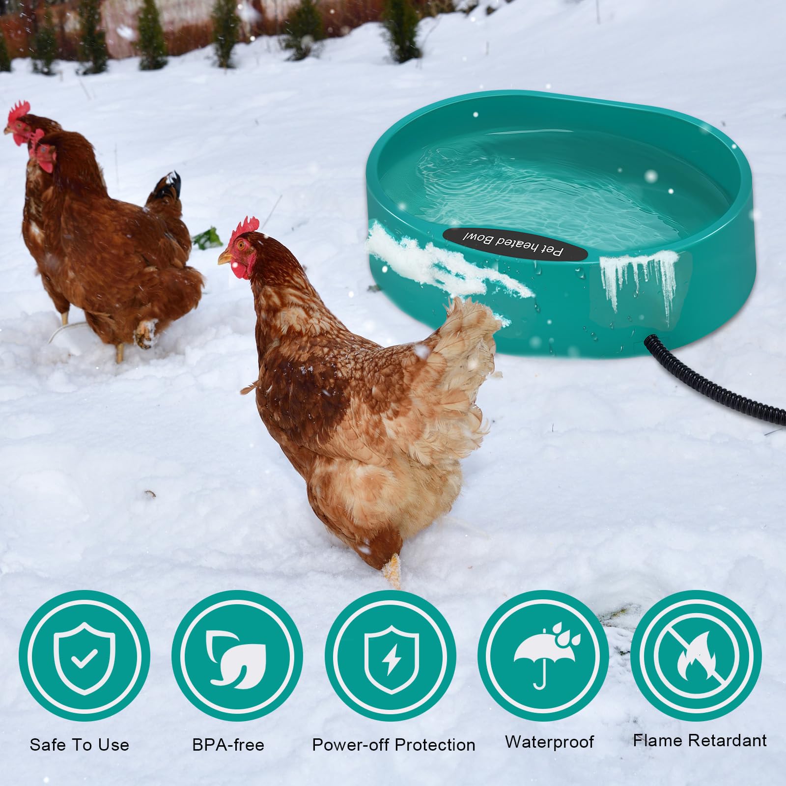 Calentador de bebedero de pollo, 3,7 l, cuenco de agua calentado para pavo, ganso, pato, palomas, pájaros en invierno, accesorios para gallinero, no más alimentos congelados, agua