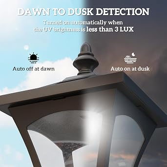 Outsunny Outdoor Garden Solar Post Lamp Photosensitive 1.2M Tall Black [Energy Class G]
