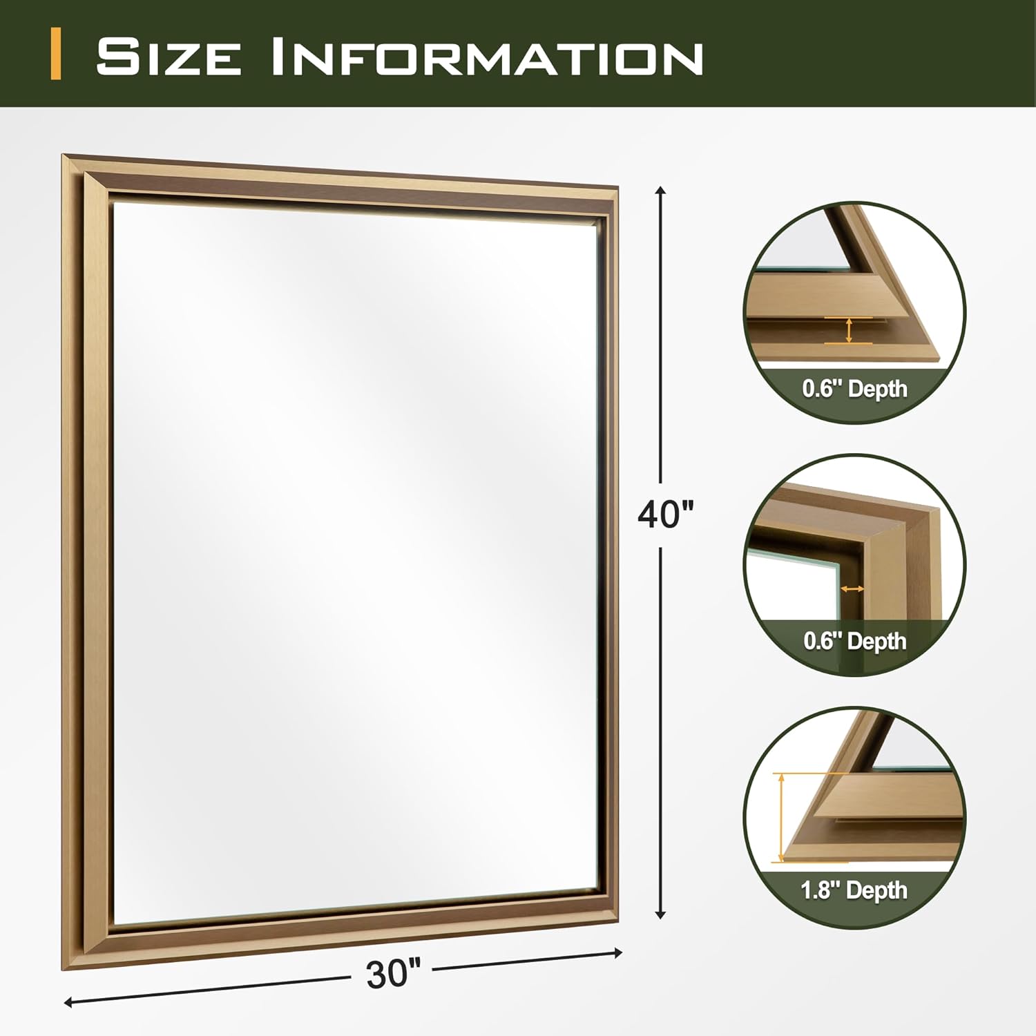 NicBex 40x30 Inch Bathroom Vanity Mirror, Aluminum Alloy Frame Wall Mounted Mirror for Bedroom Room, Dressing Room, Living Room, Hallway, Gold
