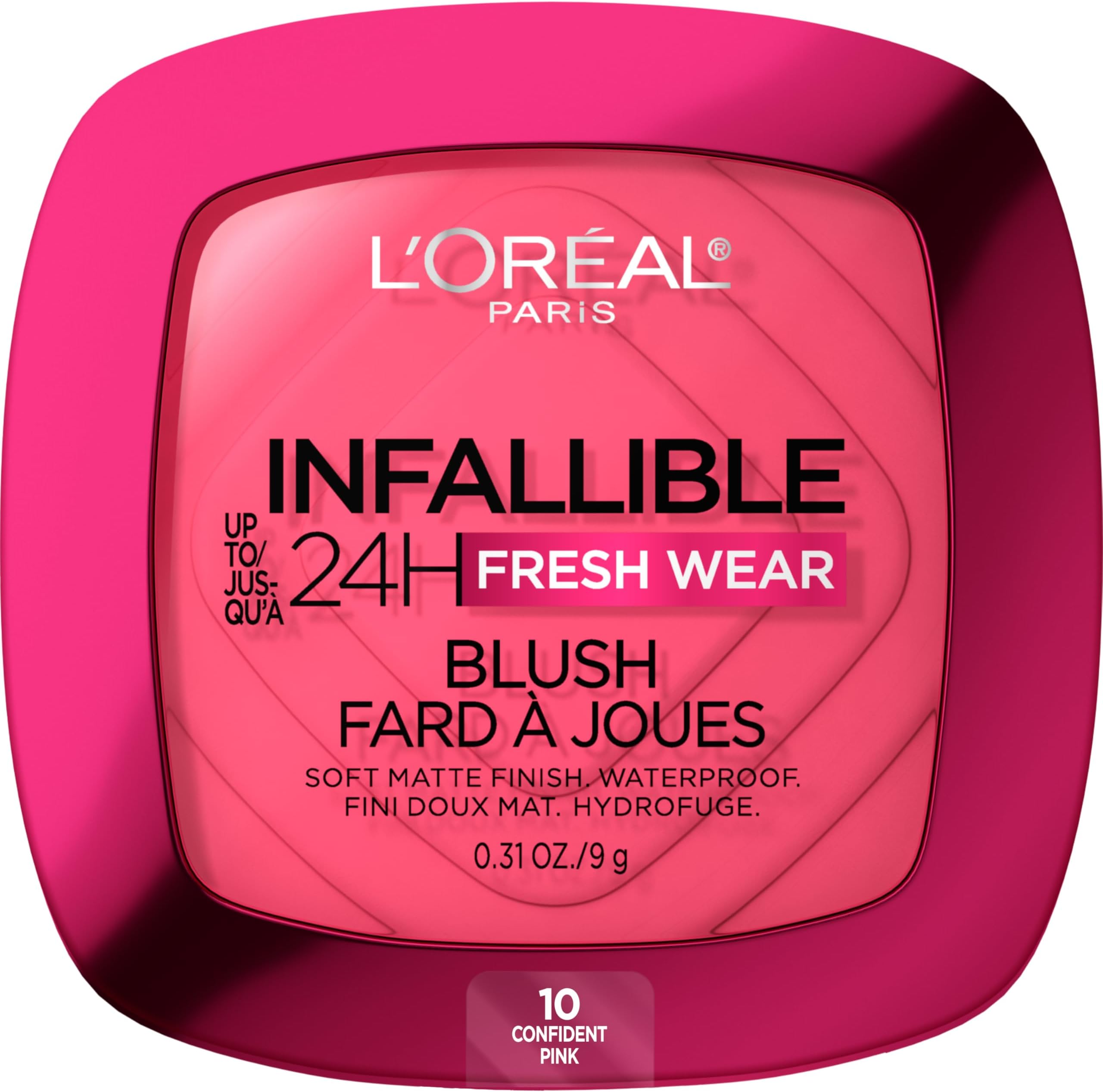 Infallible Up to 24H Fresh Wear Soft Matte Blush, Blendable, Long-Lasting and Waterproof Cheek Make Up, Confident Pink 10, 0.31 Oz