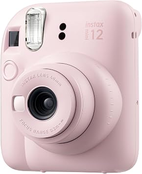 Instax mini 12 Camera-10 Film-Pincer Stand-PVC Album and Glitter Plexiglass Case Set (Pink)
