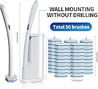 Vista 3 de Sistema de Cepillo de Limpieza Desechable para Inodoro con 50 uds. de Almohadillas de Repuesto Cabezales, Varilla de Limpieza para Inodoro, Kit