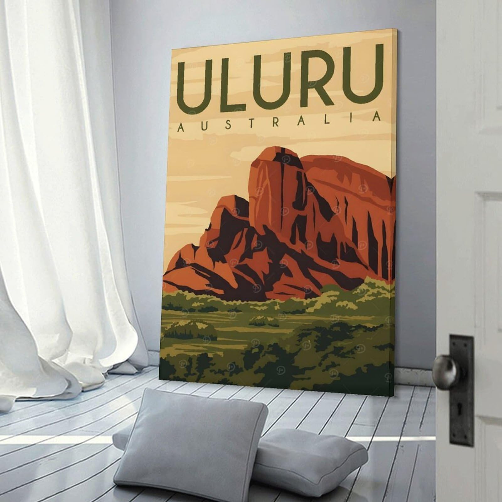 Junmoney Frame-Style-19-1 Uluru Australia Travel (2) Canvas Wall Picture, 12X18inch(30X45cm), For Wall Displays, Bedrooms Or Room Updates, Wall Decor Suited To Curated Displays