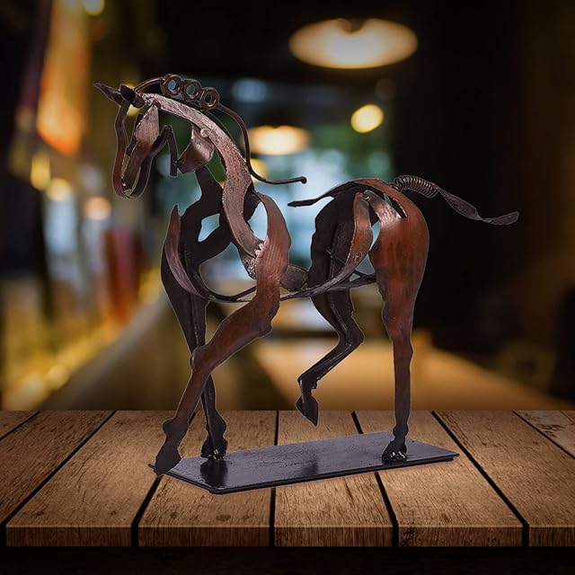 Metal Horse Sculpture, Rustic Standing Horse Statue, Modern Horse Handicraft Statue, 3D Handmade Openwork Horse Ornament Modern Horse Craft Statue Equestrian Rider Gift for Home Bookshelf Office Desk