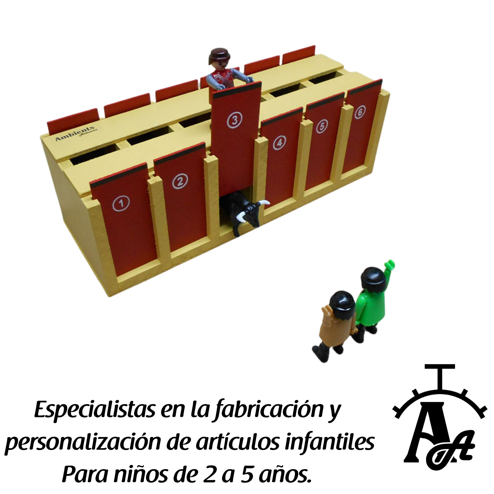 Cajón de 6 Toros de Juguete | Hecho a Mano en Madera MDF | Incluye 6 Toritos de Plástico | Diseño Artesanal para Niños y Coleccionistas