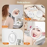 Vista 8 de Espejo de maquillaje con luces, espejo de aumento de doble cara 1x/20x con luz, recargable de 3 luces de color y brillo ajustable, rotación de 360°