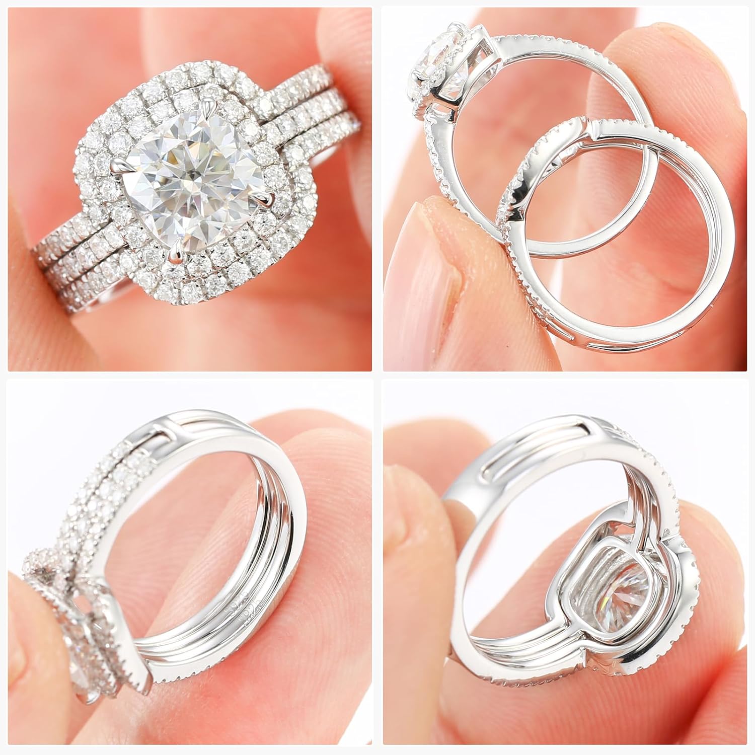 2.5CT Moissanite Wedding Ring Set for Women D Color VVS1 Cushion Cut Bridal Set Wedding Bands S925 Sterling Silver with 18K White Gold Plated Engagement Anniversary Rings for Her Size 4-9 - Image 4