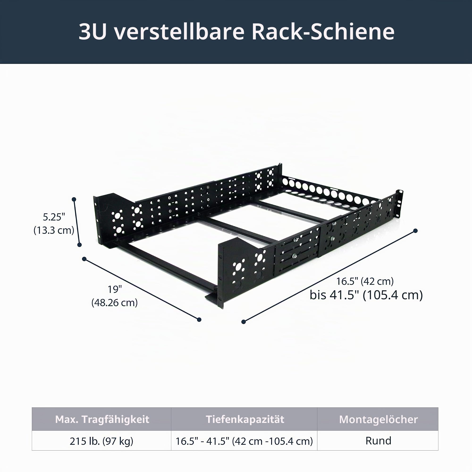 StarTech 3HE Universal Server Rack Schienen, 19 Zoll, 97kg (UNIRAILS3U) | Feste Montageschienen, Einstellbare Tiefe, 215lb, Rackmontage