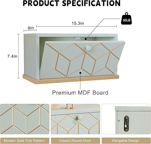 Miniatura 2 de HLR Mesita de noche flotante, mesita de noche montada en la pared con puerta extraíble, estantes flotantes para pared, dormitorio, baño, color verde