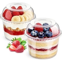 mwellewm 50 Pack 16 oz Plastic Dessert Cups with Lids, Clear Acai Bowls with Dome Lids for Yogurt Parfait, Smoothie Bowl, Fruit, Salad, Party Snacks
